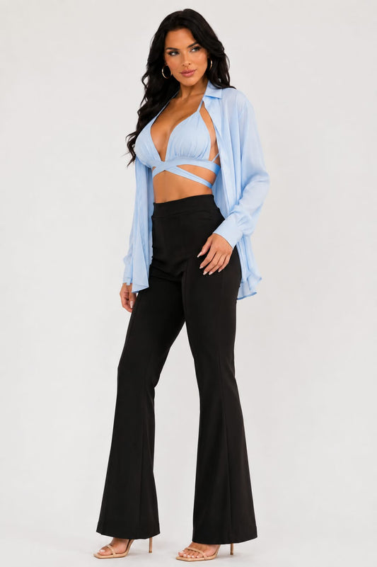 Sky Blue Shirt & Wrap Halter Top Set 🩵