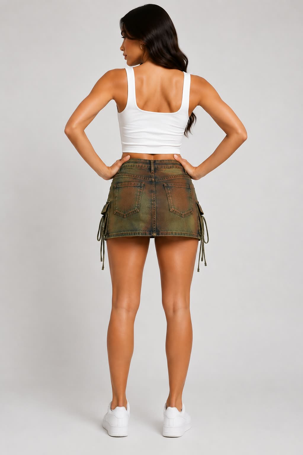 Vintage Olive Cargo Denim Mini Skirt