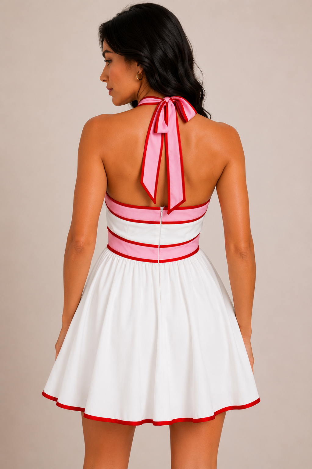 Bella Halter Dress - White,Pink & Red✨️