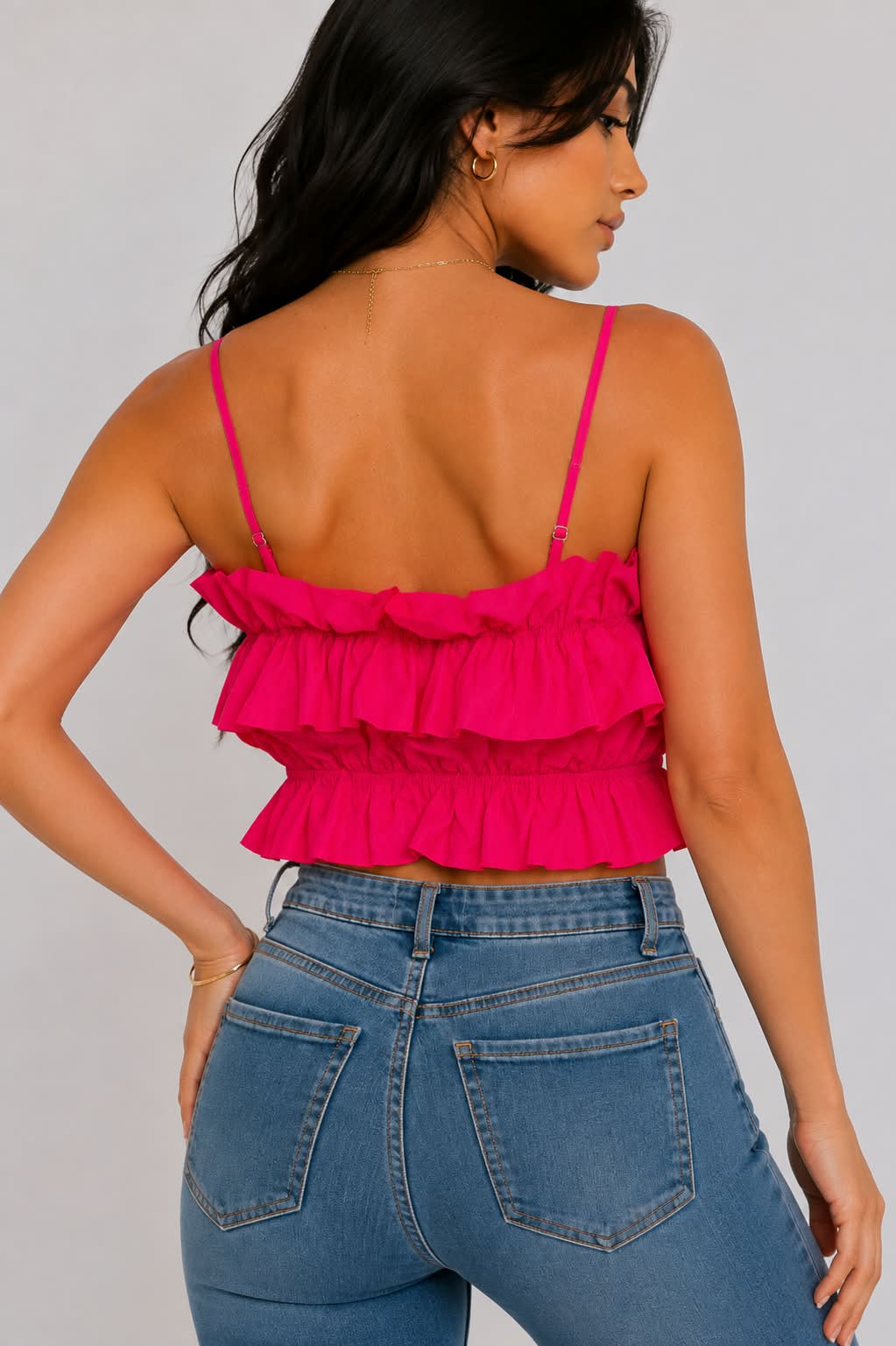 Fuchsia Muse Ruffle Crop Top