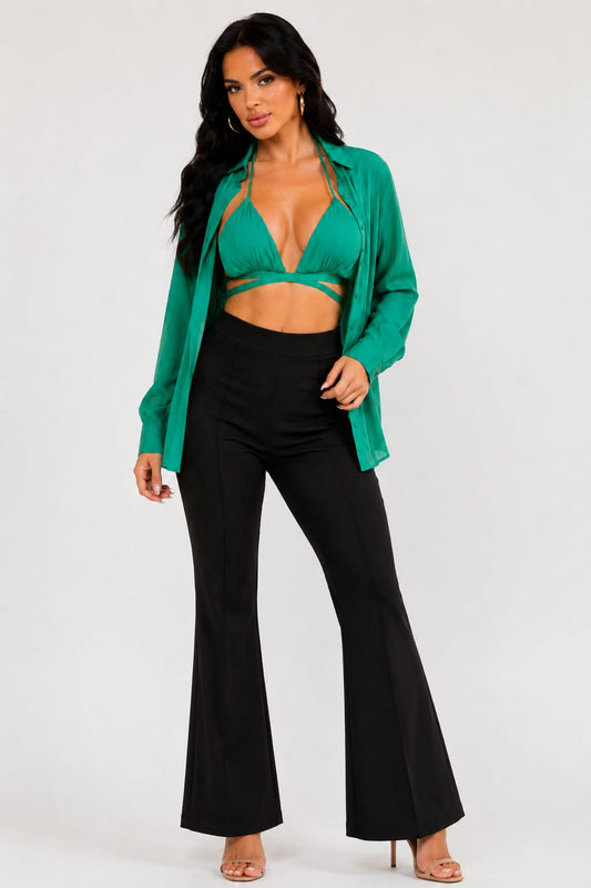 Emerald Green Shirt & Wrap Halter Top Set 💚