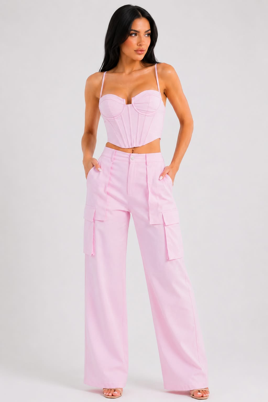 Barbie Pink Corset & Wide-Leg Cargo Pants Set
