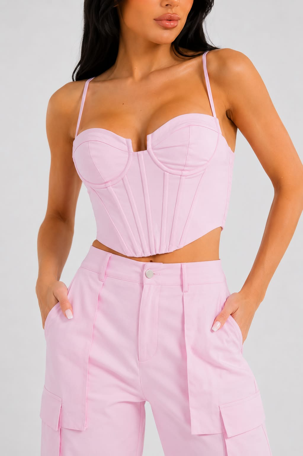 Barbie Pink Corset & Wide-Leg Cargo Pants Set