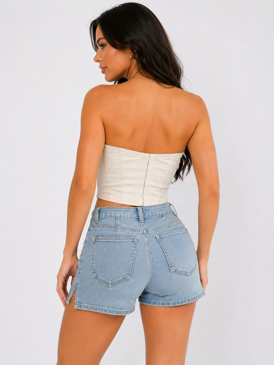 High - Waisted Front Pocket Denim Shorts