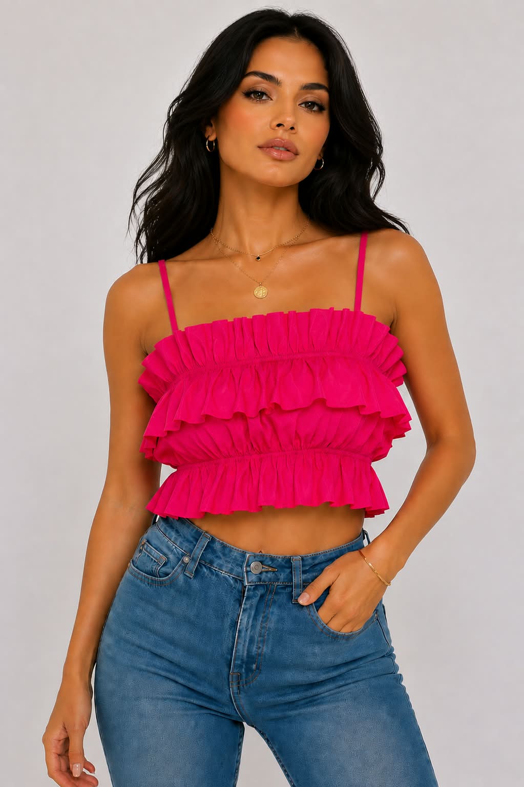 Fuchsia Muse Ruffle Crop Top