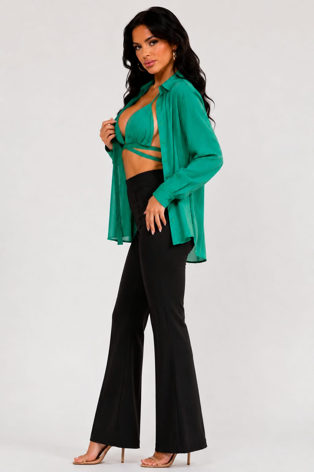 Emerald Green Shirt & Wrap Halter Top Set 💚
