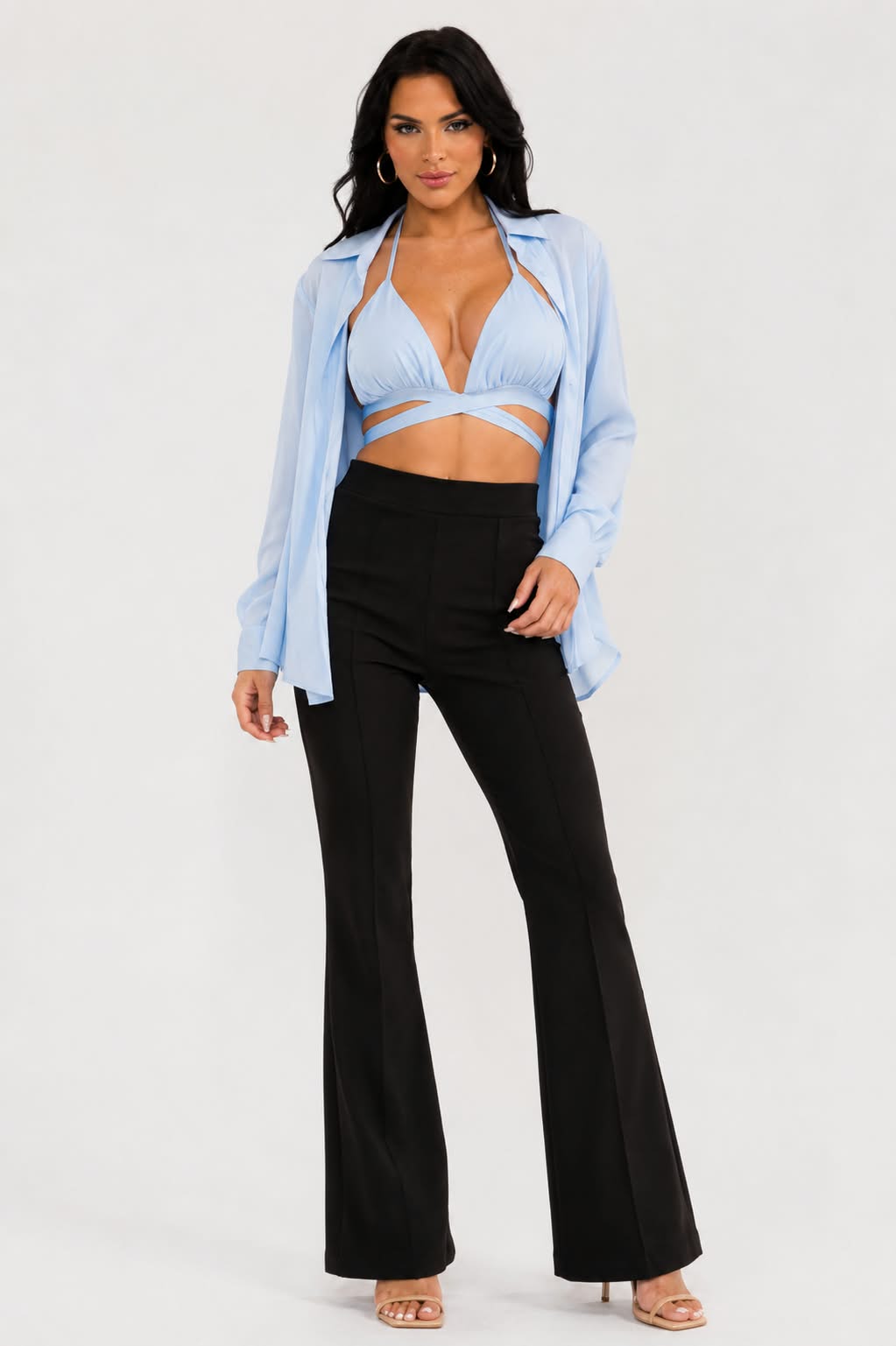 Sky Blue Shirt & Wrap Halter Top Set 🩵