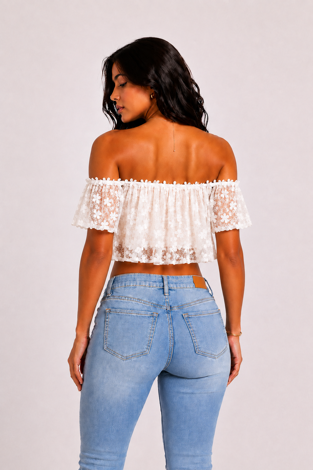 White Floral Lace Off-Shoulder Crop Top
