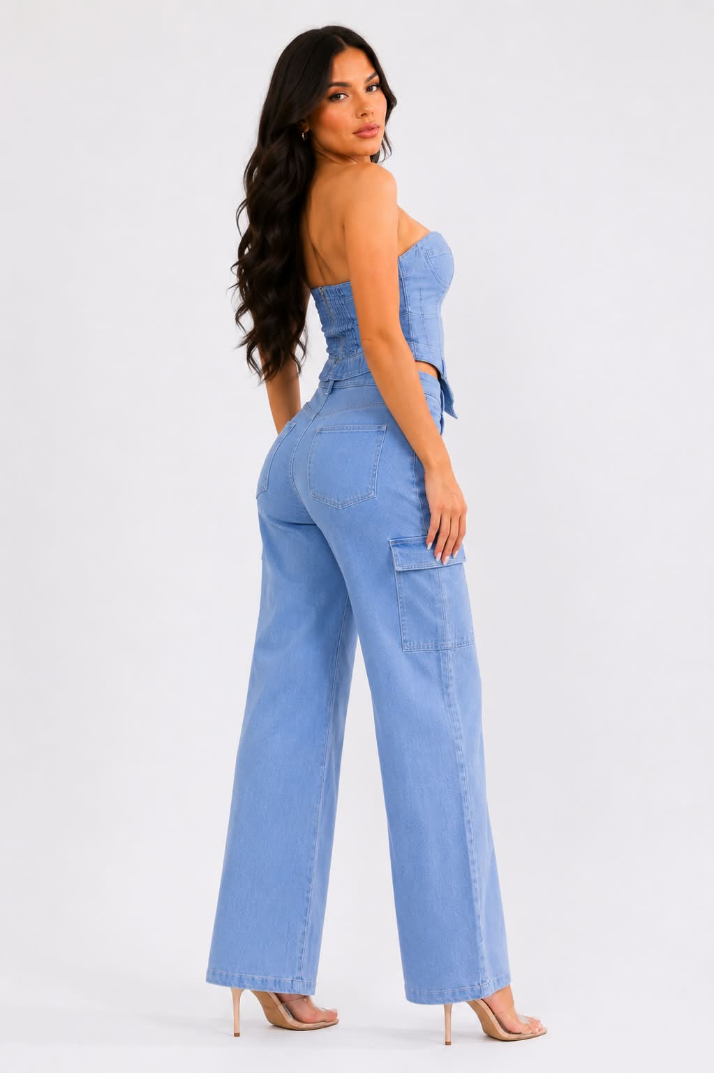 Bella Denim Corset & Wide - Leg Pant Set