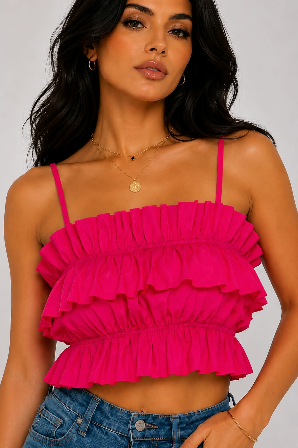 Fuchsia Muse Ruffle Crop Top