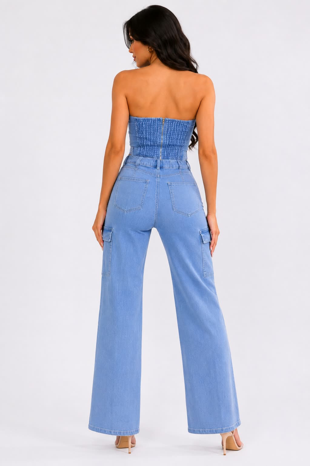 Bella Denim Corset & Wide - Leg Pant Set