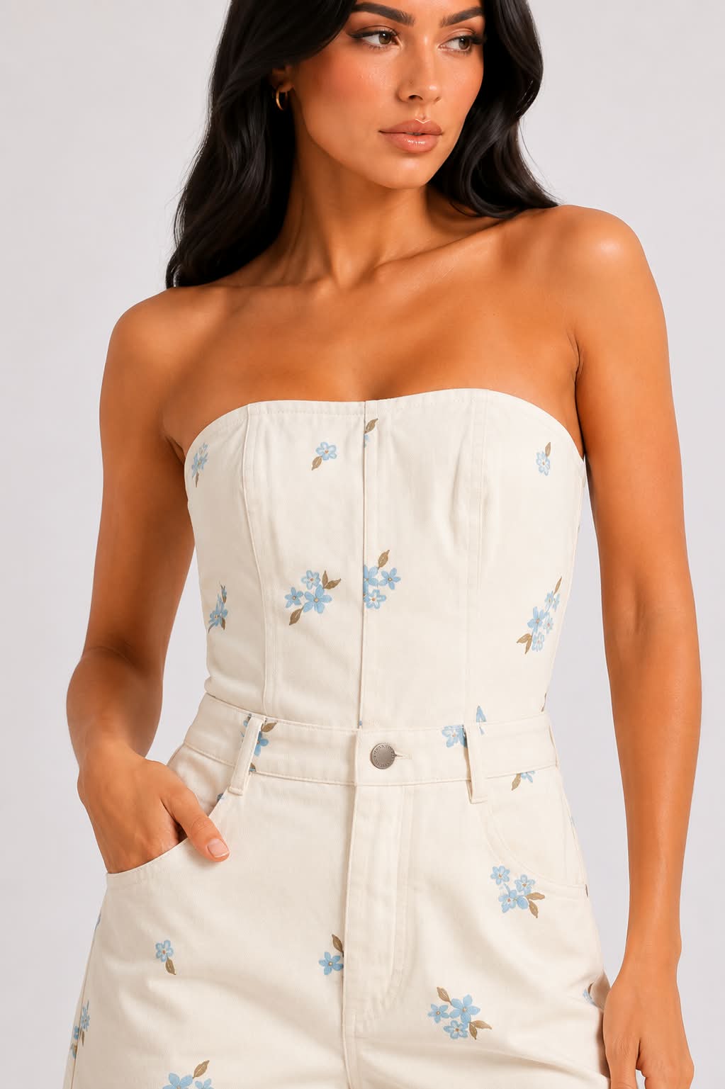 Ivory Bloom Strapless Romper