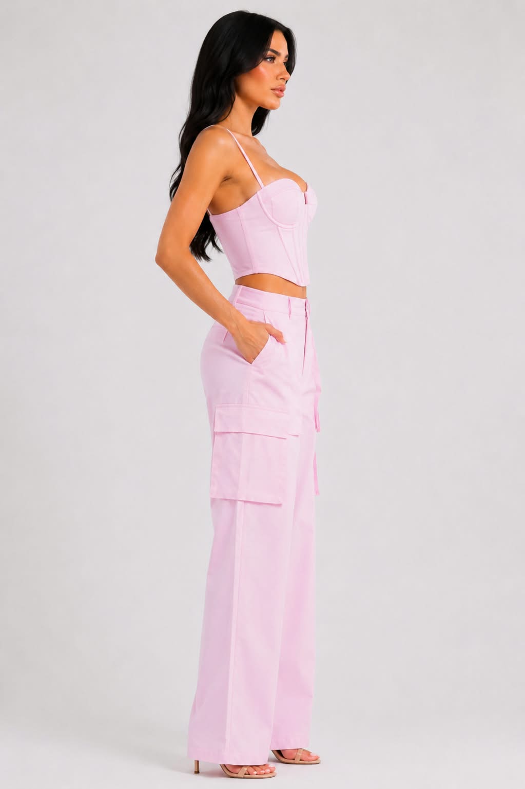 Barbie Pink Corset & Wide-Leg Cargo Pants Set