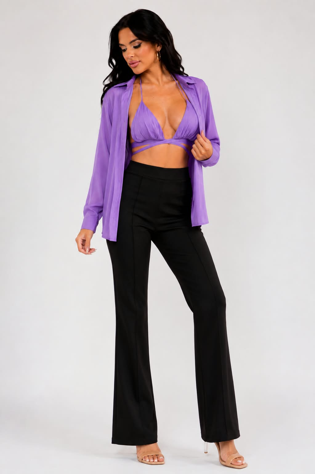 Lila Purple Shirt & Wrap Halter Top Set 💜