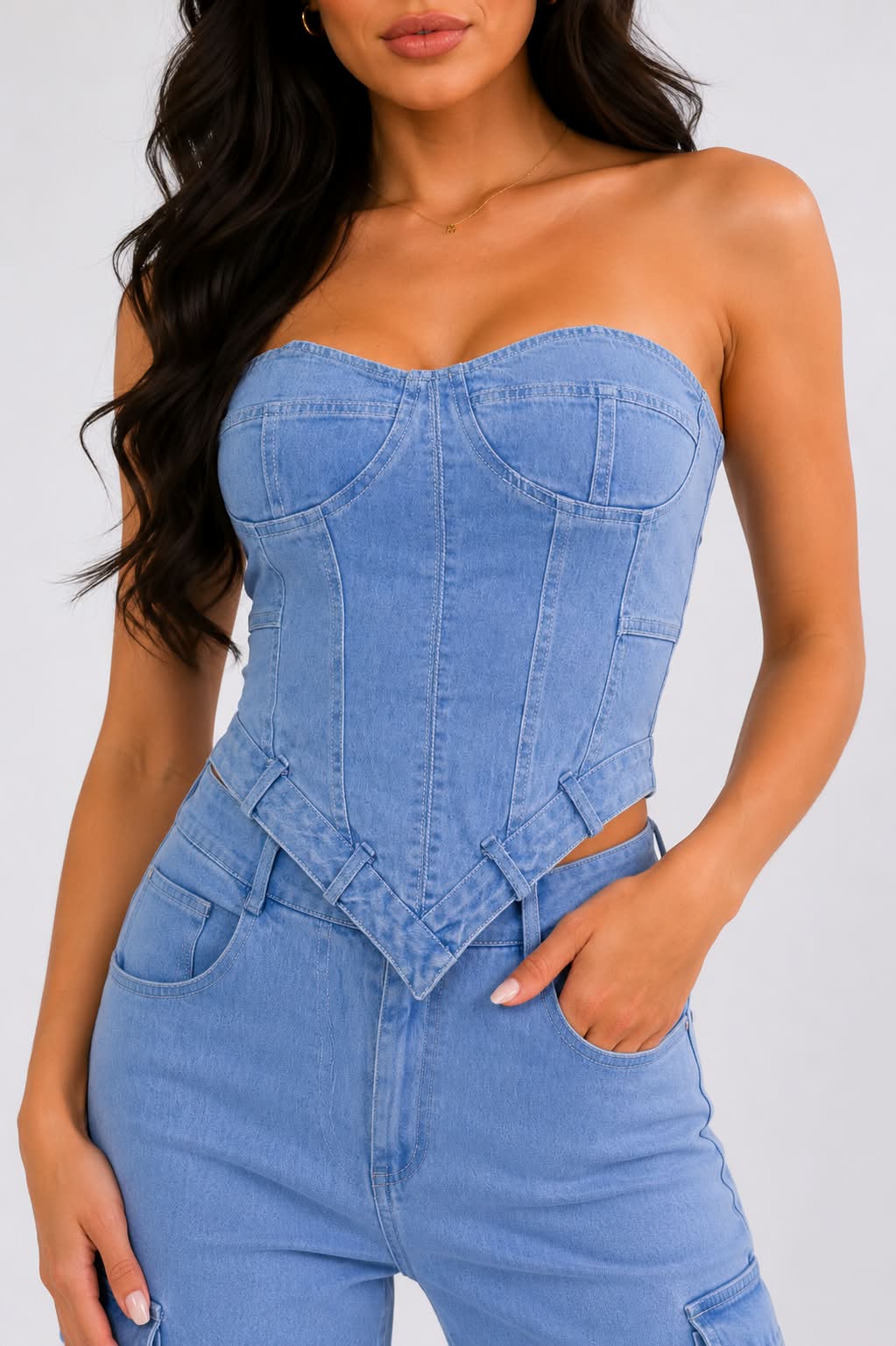 Bella Denim Corset & Wide - Leg Pant Set