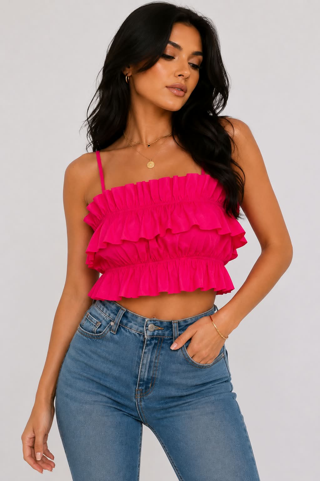 Fuchsia Muse Ruffle Crop Top